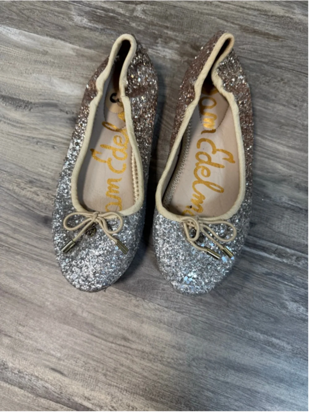 Sam Edelman Girls Felicia Glitter Ballet Flats Ombre Silver Gold Size 3 - Picture 1 of 3